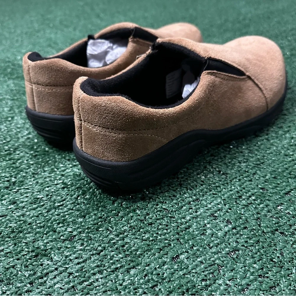 Brazos Men's Size 7.5D Tan/Brown Suede Slip On Steel Toe Shoes